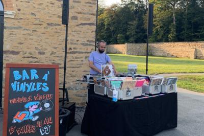 Cabane en bois perchée dans les arbres, entourée de forêt et bordée d'une prairie verdoyante.