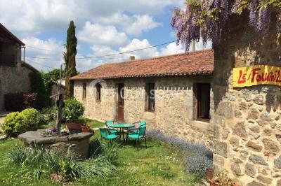 Chambre rustique avec lits simples en bois, lits superposés, murs colorés et plafond en bois incliné.