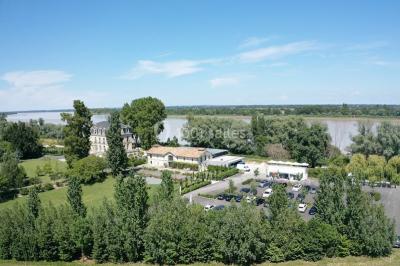 Un groupe de personnes joue au ballon sur une pelouse devant un grand bâtiment ancien sous un ciel dégagé.