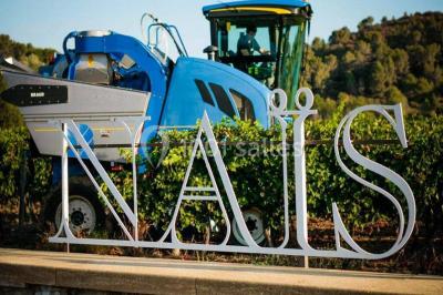 Miniature Location salle Rognes (Bouches-du-Rhône) - Domaine Naïs #9 Terrasse en pierre avec des tonneaux en bois, vue sur un paysage verdoyant et une clôture en fer forgé.