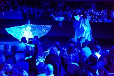 Assortiment de fromages et saumon fumé sur une table avec une bouteille de vin rouge, verres et cheminée en arrière-plan.