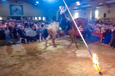 Assortiment de fromages et saumon fumé sur une table avec une bouteille de vin rouge, verres et cheminée en arrière-plan.