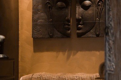 Un plongeur observe deux poissons nageant près d'un fond marin couvert d'algues et de végétation aquatique.