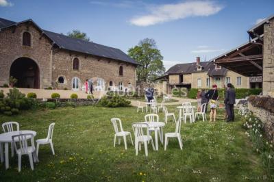 Voitures garées en file sur un terrain herbeux entouré d'arbres par une journée ensoleillée.