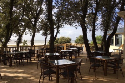 Salle de bain moderne avec meuble en bois clair, lavabo, miroir et douche vitrée équipée d'une pomme de douche.
