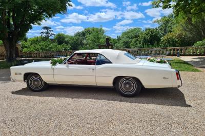 Salle de réception décorée avec des tables rondes recouvertes de nappes rouges, ornées de compositions florales.