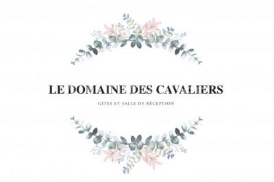 Illustration d'un logo avec des branches de feuillage pastel entourant le texte ’Le Domaine des Cavaliers’.