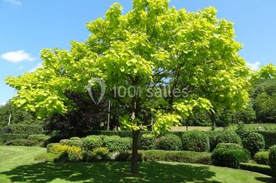 Chambre lumineuse avec deux lits simples, armoire ancienne, murs en bois et fenêtres donnant sur un jardin.