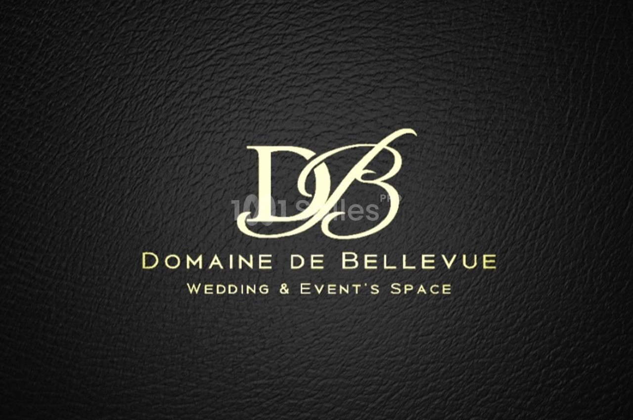 Logo du Domaine de Bellevue avec les initiales ’DB’ en doré sur fond noir texturé, accompagné du texte ’Wedding & Event's…