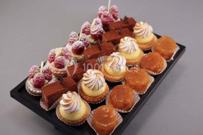 Allée décorée pour une cérémonie en plein air, entourée d'arbres, avec chaises en bois et rubans suspendus.