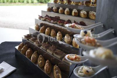 Assiette composée de foie gras, gelée, pain brioché, tranches d'orange, groseilles, jeunes pousses et graines noires.