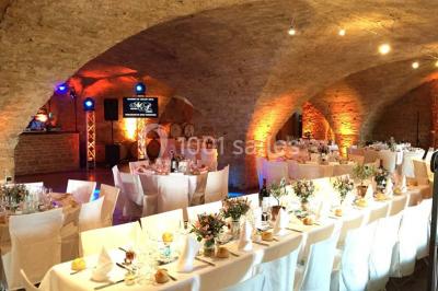 Montgolfière verte posée sur un chemin de terre entouré de végétation sous un ciel nuageux.