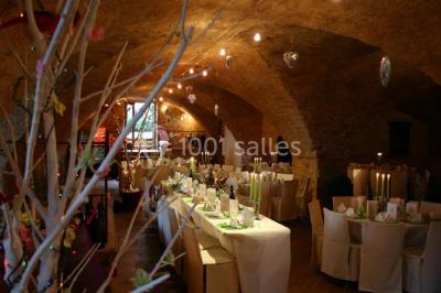 Montgolfière verte posée sur un chemin de terre entouré de végétation sous un ciel nuageux.