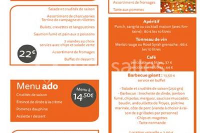Carte de menu d'un restaurant avec des options d'entrées, plats, desserts, boissons et formules détaillées.