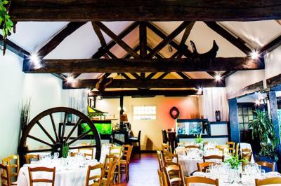 Assiette gastronomique avec trois noix de Saint-Jacques sur des légumes colorés, décorée de fines tranches et d'herbes.