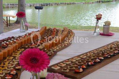 Assiette de magret de canard tranché, nappé de sauce, garni de légumes émincés et accompagné de chips de crevettes.