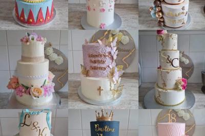 Plateau à étages avec des coquilles garnies de crevettes, légumes et herbes, présenté sur une table de buffet.