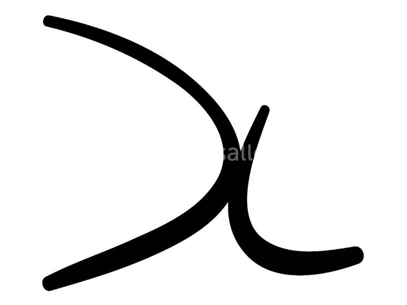 Symbole abstrait noir formé de deux lignes courbes entrecroisées sur fond blanc.