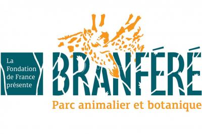 Logo du parc animalier et botanique de Branféré avec une silhouette de girafe et le texte ’La Fondation de France présente’.
