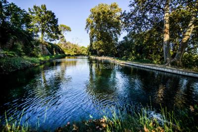 Miniature Location salle Saint-André-de-Sangonis (Hérault) - Château de Granoupiac #32 Façade d'une grande maison blanche entourée d'arbres, avec une pelouse verdoyante au premier plan.