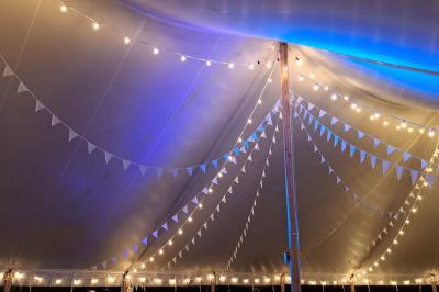 Miniature Location salle Milizac (Finistère) - Domaine de Keranflec'h #61 Structure en bois avec un toit tendu, installée dans un espace extérieur verdoyant et ensoleillé.