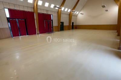 Cuisine professionnelle avec plan de travail en inox, plaques de cuisson, évier et hotte d'extraction.