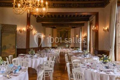 Feu d'artifice illuminant le ciel nocturne au-dessus d'un parc avec des spectateurs rassemblés sur une pelouse.