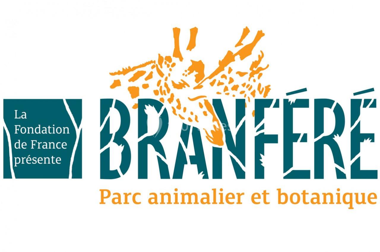 Logo du parc animalier et botanique de Branféré, avec une illustration stylisée de girafe et du texte associé.