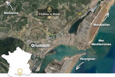 Fauteuils en rotin avec coussins blancs disposés dans un cadre naturel entouré d'arbres et de végétation.