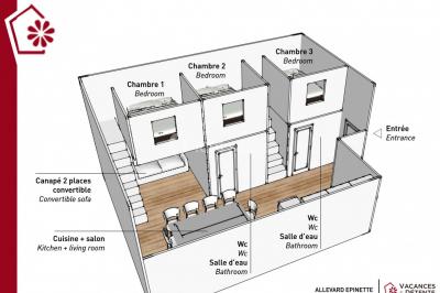 Panneau indiquant les services et parkings du bâtiment Épinette, avec un lampadaire et un paysage en arrière-plan.