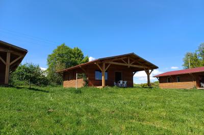 Tente tipi blanche installée sur une pelouse avec une table de pique-nique à proximité, entourée de verdure.