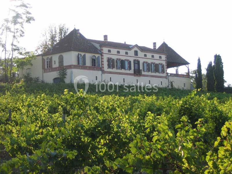 Maison traditionnelle entourée de vignes verdoyantes sous un ciel clair.