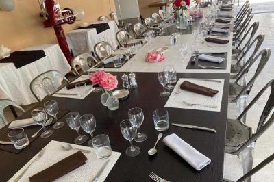 Champ d'oliviers verdoyants sous un ciel clair, entouré de collines et de végétation méditerranéenne.