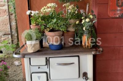 Lit double avec drap blanc, encadré par deux tables de chevet et lampes, dans une chambre au mur bleu et sol en bois.