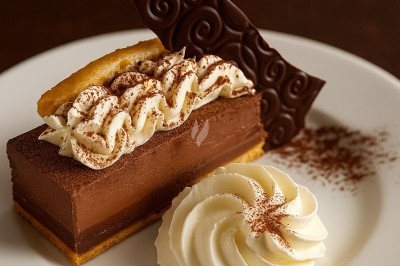 Assiette gastronomique avec tranches de poisson, agrumes, radis, croustillant décoratif et points de sauce balsamique.