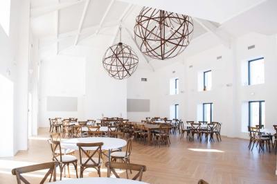 Bouteille de vin rosé entourée de verres vides sur une table en bois, avec une plante en arrière-plan.
