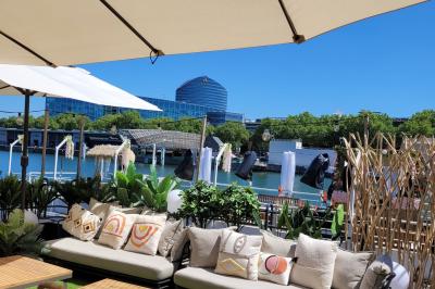 Plateau de mini-sandwichs variés, verrines et décorations florales comestibles, présenté sur une table.