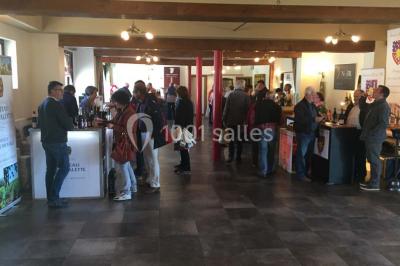 Un grand saule ombrageant un espace détente avec des palettes aménagées et des coussins sur une pelouse.