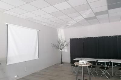 Arbre décoratif avec branches noires ornées de fleurs artificielles et de petites décorations suspendues.