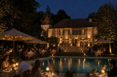 Plaque en pierre gravée avec des inscriptions dorées et un motif de croix ailée au-dessus du texte.