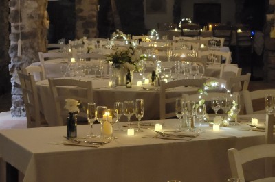 Un poney brun avec une longue crinière se tient sur une pelouse verte près d'arbres et d'un ruisseau.