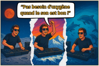 Main ajustant les réglages sur une table de mixage DJ illuminée par des lumières colorées.