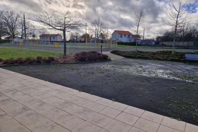 Salle de réception décorée avec des tables rondes, des chaises transparentes et des compositions florales roses et blanches.
