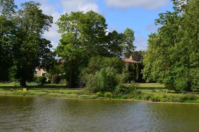 Cabane en forme de A éclairée de l'intérieur, entourée d'arbres dans un environnement nocturne.