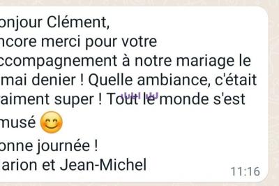 Message WhatsApp remerciant ’Clément’ pour une fête incroyable, envoyé aujourd'hui à 18h45.
