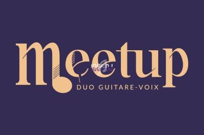 Logo avec le mot ’Meetup’ en lettres beige sur fond violet, accompagné de la mention ’Duo guitare-voix’.