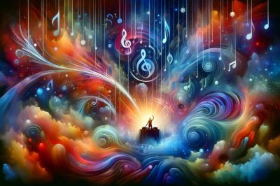 Un DJ mixe sur une scène illuminée par des faisceaux colorés, face à une foule dansante dans une ambiance festive.