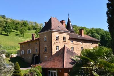 Allée bordée de pelouse et d'arbres taillés, sous un ciel dégagé dans un jardin verdoyant.