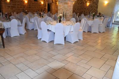 Allée bordée de pelouse et d'arbres taillés, sous un ciel dégagé dans un jardin verdoyant.