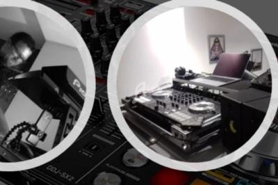 Montage d'images montrant des équipements DJ, une table de mixage, des enceintes et une personne en train de mixer.